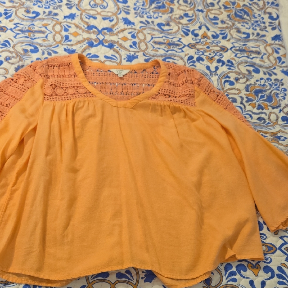 Chic Orange Crochet Women's Blouse
